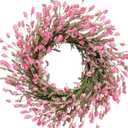 TEMPUS 20 Inch Pink Flower Wreath for Front Doors Spring and Summer for Indoor and Outdoor Decor Rustic and Farmhouse Style Home Pink Wreath