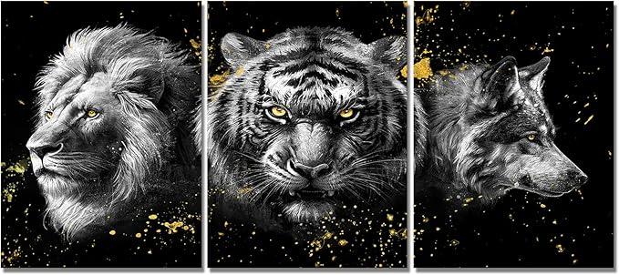 Derkymo Leopard Pictures Black and White Animal Canvas Wall Art for Bedroom Bathroom Morden Home Decoration Stretched and Framed Ready to Hang