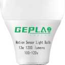 GEPLAD 4-Pack Upgrade Motion Sensor LED Light Bulbs 12W (100W Equivalent), A19 E26 Dusk to Dawn Bulb, Outdoor & Indoor, 5000K Daylight, 1200LM,Glass-Penetrating Sensor, Upward/Downward Mounting