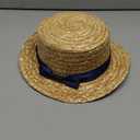 Boater Hats for Men Women Straw Skimmer Hat Wide Brim Halloween Christmas Costume (Blue Band)