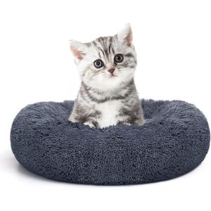 MIXJOY Calming Cat Beds for Indoor Cats, 20'' Kitten Donut Beds for Pet Up to 15lbs, Fluffy Small Cat Cuddler, Anti-Anxiety Plush Faux Fur Large Pet Bed Washable (20'', Grey-Blue)