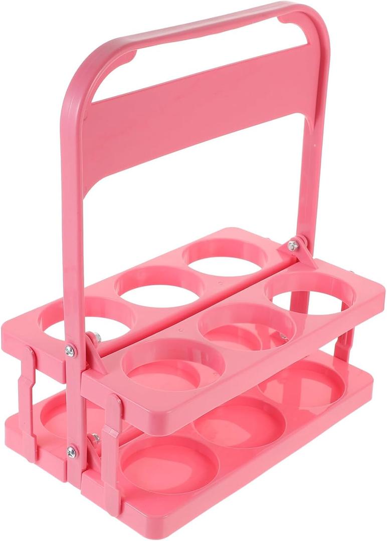 Milisten Portable Drink Carrier 6 Cup Foldable Plastic Cup Holder Reusable Beverage Deliverys Holder Beer Bottle Holder with Handle for Party Restaurant (Pink)