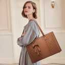LOVEVOOK Laptop Tote Bag for Women 15.6 Inch Waterproof PU Leather Computer Bags Women Business Office Work Bag Briefcase,Brown