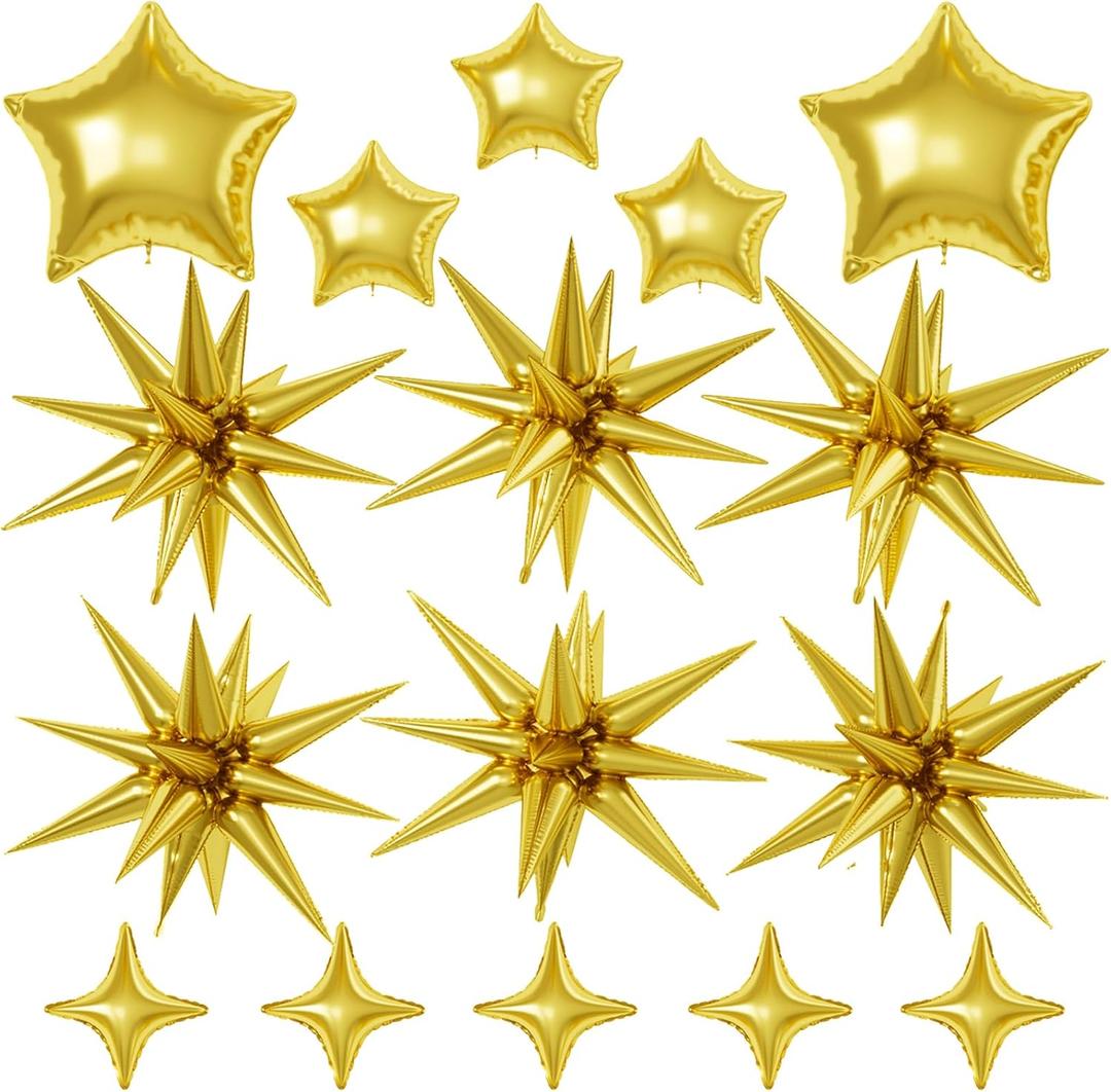 Gold Star Balloons, 22/18/10 Inch Foil Balloons, Four-Pointed Balloon for Women Men Birthday Graduation Celebration Wedding Baby Shower Decorations