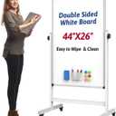 Rolling Whiteboard, 44 x 26 Double Sided Magnetic Dry Erase Board Height Adjustable Whiteboard on Wheels with Sturdy Aluminum Frame for Home Office Classroom