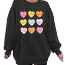 JINTING Valentine Sweatshirt Women Oversized Hearts Long Sleeve Shirt Conversation Heart Sweatshirts Gift for Her (Large, Black)