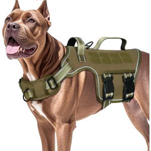 Dog Harness for Large Dogs Heavy Duty, No Pull Tactical Dog Harness with Molle System, Easy On and Off Service Dog Vest, Breathable Padded, Adjustable Reflective Pet Vest for Walking Hiking Training (XL(Neck:21-32",Chest:26-39"),75-135 lbs, Khaki)