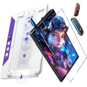 JSAUX Obsidian AR Tempered Glass Screen Protector for Switch 2 with Easy-Install Guide Frame, High Transparency AR Coating, 9H+ Hardness, Bubble Free, Anti Fingerprint, Shatter Resistant 1 Pack