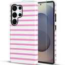 SOKAD Magnetic Horizontal Stripes Phone Case for Samsung Galaxy S25 Ultra | Cute Pink Striped Pattern, Compatible with Magsafe, Screen Protector, Glossy Shockproof Protective Case Cover for Girls Women