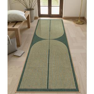 Lahome Enfys Modern Rainbow Easy Jute Kitchen Runner, 2x8 Indoor Outdoor Runner Rug for Hallway Entryway, Farmhouse Dark Green Non Slip Floor Carpet for Bedroom Foyer Laundry Room
