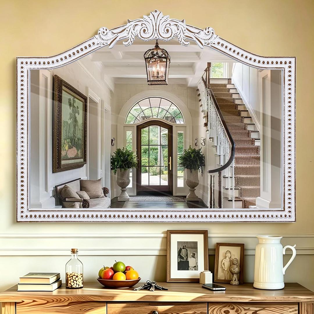32x42 Inch Vintage Baroque Arched Mirror for Wall Decor