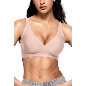 Vertvie Jelly Wireless Bras for Women Push Up Plunge Seamless T-Shirt Bras No Underwire Supportive Full Coverage Bralettes, Size L