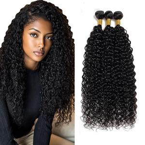 Color 1B Human Hair Kinky-curly Bundles 22 24 26 inch 3 Bundles Double Weft Unprocessed Brazilian Virgin Hair Extensions 10A Grade Natural Color Curly Wave Bundles Silky Soft for Women