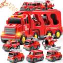 7-in-1 Fire Trucks for 3 4 5 6 Years Old Boys - Transport Car for Toddlers 4-6, Sound and Light Kids Toys for Ages 2-4, Gift for Ages 5-7, 4-8 Year Old Girl Birthday Gifts