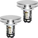 Hibbent 2 Pack Upgraded 3 in 1 Bathroom Sink Drain Strainer, Pop Up Sink Stopper with Big Push Cap, Anti-Clogging Metal Filter Basket, Sink Plug with Hair Catcher for 1.1''~2.36'' Basin, Chrome