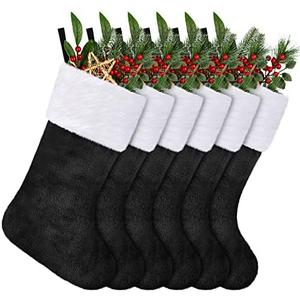 ANVAVO 6 Pack Christmas Stockings 18 Inch Soft Classic Black Plush Stockings Xmas Fireplace Hanging Stockings Fireplace Decorations Plush Fur Cuff Stockings for Holiday Xmas Party Decorations 6 Pcs
