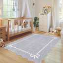 GarveeHome Scalloped Bow Rug for Living Room, Solid Grey Rug for Dorm, Washable Rugs 8x10 Soft Low Pile Non Slip Scalloped Rugs for Nursery College Bedroom Decor Kids Room Playroom