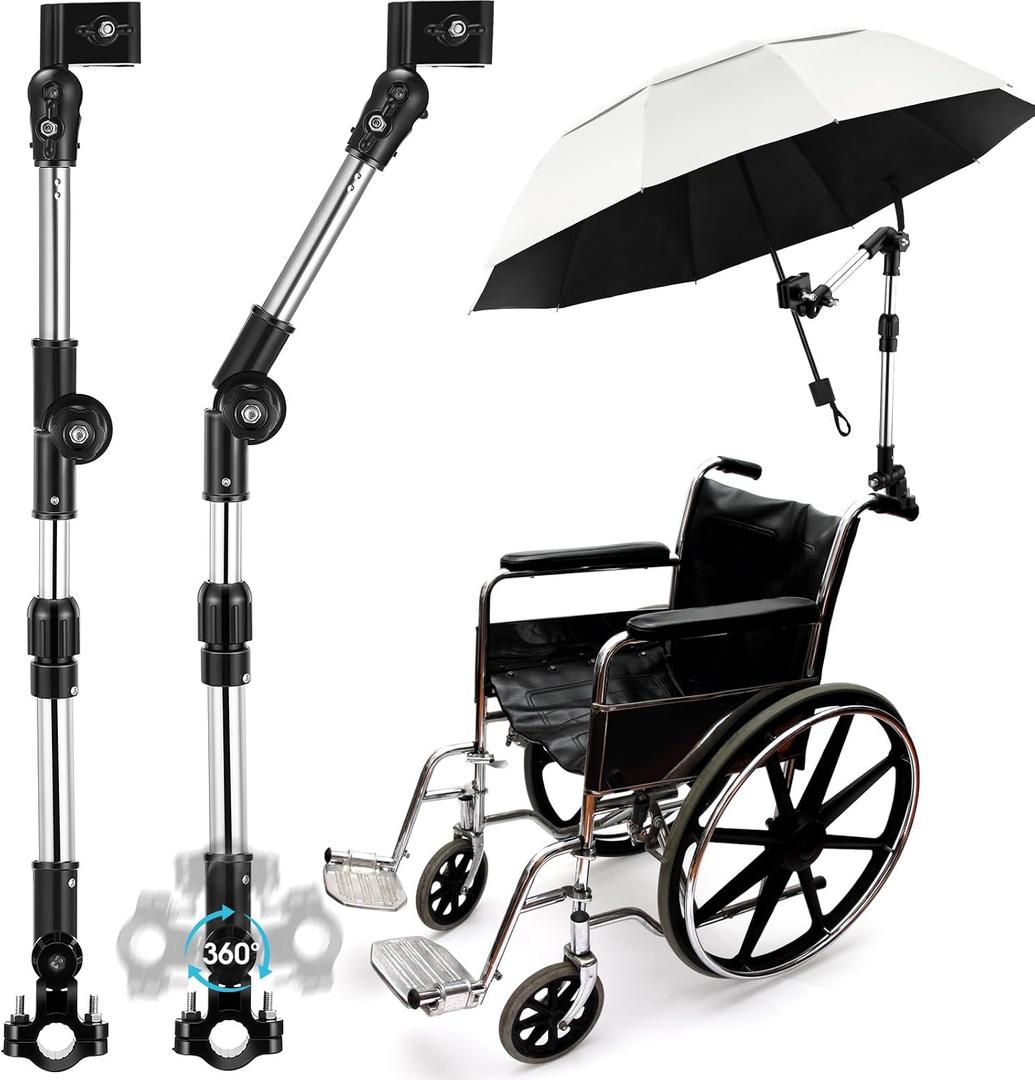 Yaocom 2 Set Adjustable Umbrella Clamp for Chair and Wrenches Universal Clip on Wheelchair Umbrella Mount Holder for Stroller, Golf Cart, Beach Chair, Bicycle, Bleacher, Patio, Fishing