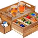Acacia Wood Tea Bag Organizer, Wooden Tea Bag Storage Box Holder with Drawer for Kitchen Office Tea Bar Countertop