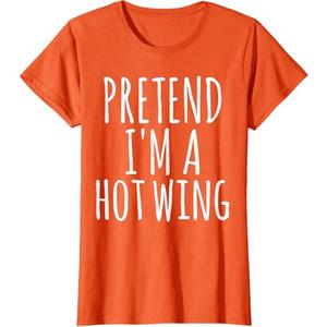 Easy Lazy Halloween Pretend I'm A HOT Wing Costume Chicken T-Shirt, Large, Women, Orange