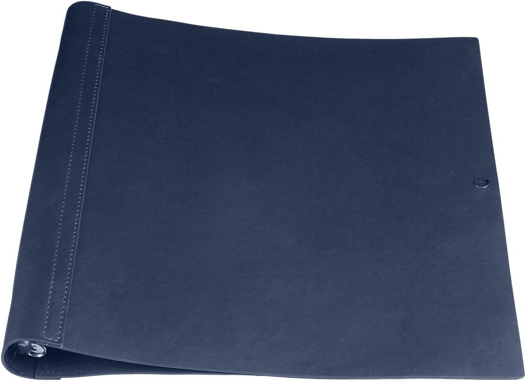 Teling 1 Pcs Leather 3 Ring Binder Holds 8.5 x 11 Inch Paper Binder Organizer Vintage Faux Leather Portfolio Folder Planner for Office Home Document Photo Diary Supplies (Navy Blue)