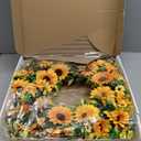 BOMAROLAN Artificial Sunflower Wreath 20 Inch Summer Fall Large Wreaths Springtime All Year Around Flower Green Leaves for Outdoor Front Door Indoor Wall Or Window Décor