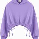 Girls Crop Tops Hoodies Long Sleeve Cute Shirring Tied Design Dancing Fashion Pullover Sweatshirts for 5-14 Years (Purple)