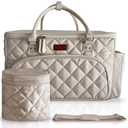 Momcando Diaper Bag Tote with Dividers, Zipper, Top Cover and Strap, Larger Size with insulated storage bag - Beige