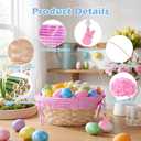 Easter Baskets for Kids, 3 Pcs Large Personalized Wicker Bamboo Easter Basket Empty with Handle, Basket Tags, Pink, Blue, Green Woven Rope Egg Easter Baskets Gifts for Boys Girls Babies Toddler
