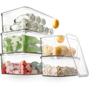 Clear Storage Bins With Lids,5 Packs Food Storage Organizer,Cabinet Storage Basket for Clothing, Towels, Cosmetics, Kitchen Storage Containers,Transparent Pantry Containers (3L+2S)