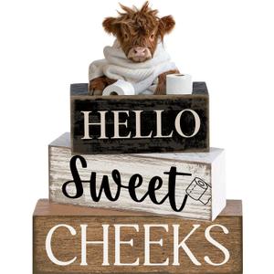 4 Pcs Highland Cow Bathroom Decor Farmhouse Bathroom Decor and Accessories Highland Cow Table Centerpiece Western Hello Sweet Cheeks Decoration for Home Office