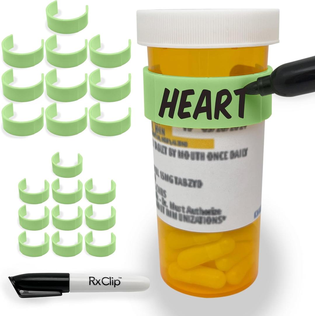 20 Pack Medicine Bottle Label Clips for Easy Medication Identification - 20ct Multipack with Marker (Pistachio)