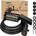 Heavy Duty 7 Way Inline Trailer Plug 8 Feet Connector Cable 7Pin RV Round Extension Wiring Harness Weatherproof Junction Box for RV Towing Car