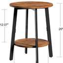 sthmec Side Table, Small Round End Table with Storage Shelf for Small Space, 2-Tier Bedside Table Sofa Couch Table, Round Accent Table Nighstands for Living Room, Bedroom, Rustic Brown