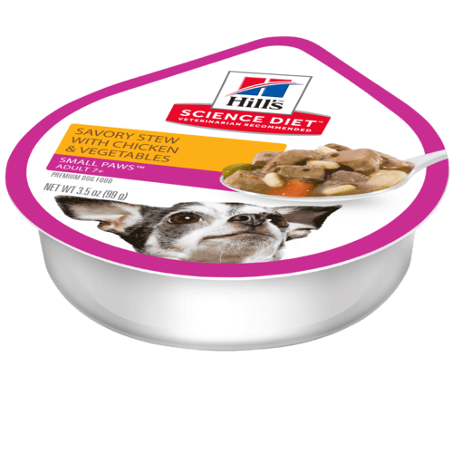 Hill's Science Diet Adult 7+ Small Paws Savory Stew With Chicken And Vegetables Dog Food, 3.5 Oz.  BB D8/2027