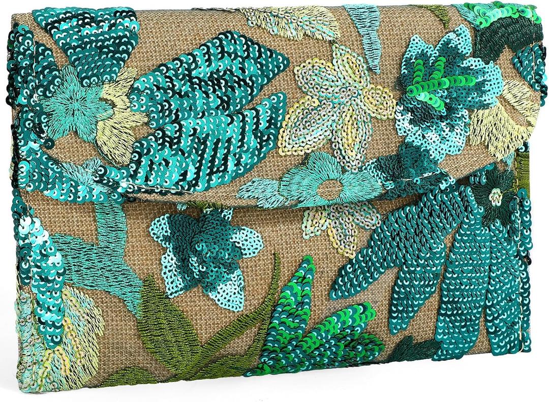 Floral Beaded Clutch Embroidery Sequin Beaded Purse Small Evening Clutch Purses for Women