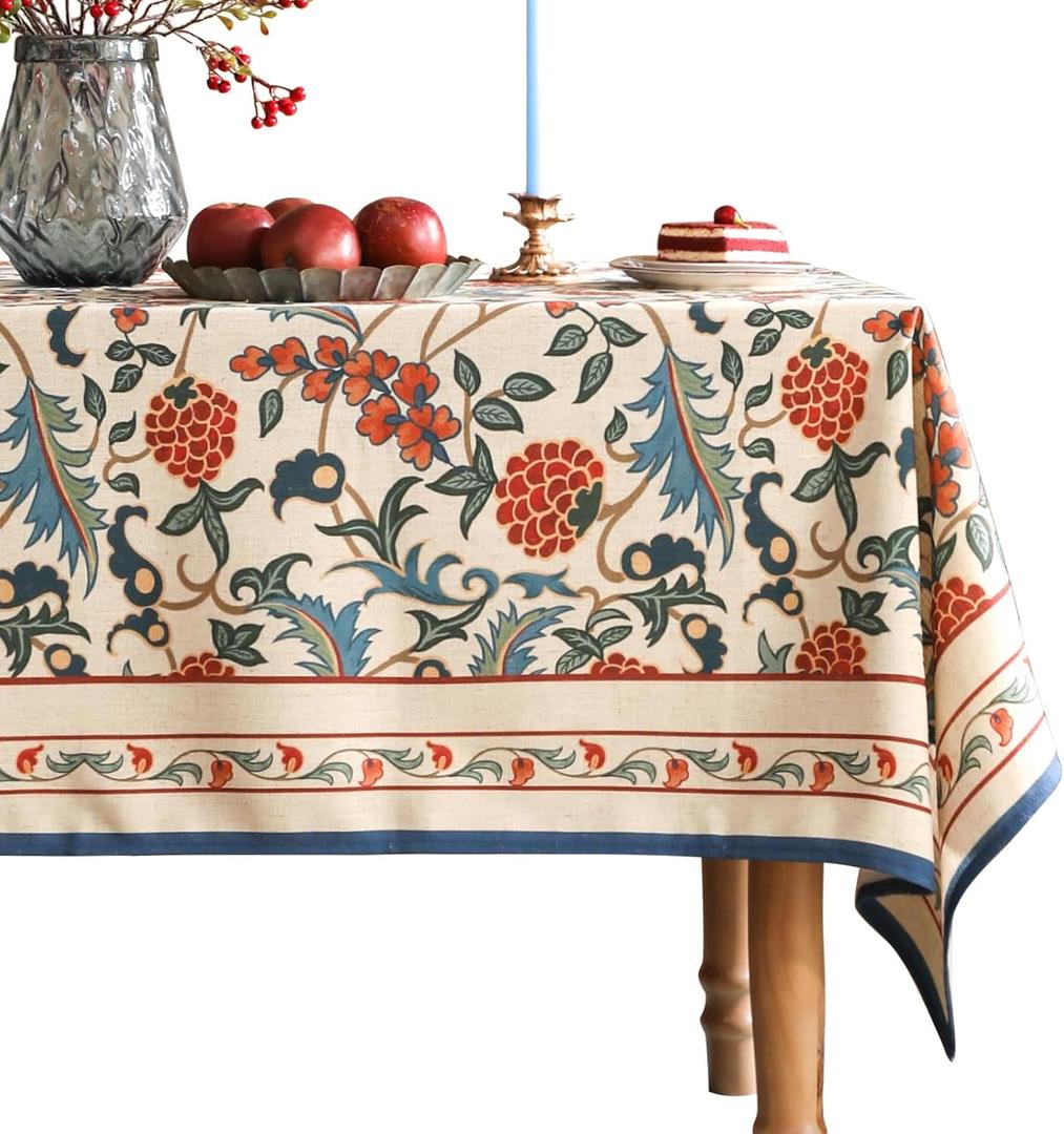 patdrea Designer Vintage Linen Tablecloth for Rectangle Table,French Soft Durable Floral Tablecloths, Colorful Table Cover for Kitchen Dining, Parties, Christmas, Thanksgiving, Party, 55"x71"-Puno