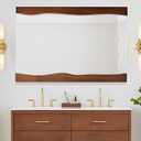 Tanmicoshomy Wood Bathroom Mirrors for Wall 24x32 Inch, Irregular Wooden Framed Rectangular Wall Mirrors for Bathroom Bedroom or Entryway, Horizontal or Vertical Hanging (Brown)