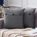 MIULEE Set of 2 Linen Throw Pillow Covers Cushion Case Triple Button Vintage Farmhouse Pillowcase for Couch Sofa Bed 20 x 20 Inch 50 x 50 cm Dark Grey