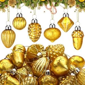Syhood 22 Pcs Mini Mercury Glass Christmas Ornaments 1.2" Diameter Vintage Glass Balls Christmas Tree Hanging Ornaments for Xmas Party Wreaths Garland Window Decor(Gold)