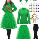 Xtinmee 25 Pcs Christmas Tree Costume Set for Women Festive Party Dress Christmas Tree Adult Outfit for Xmas Party Costumes (Medium)