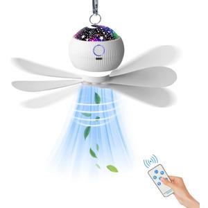 Portable Camping Fan with Lights & Starry Projection, LED Hanging Tent Fan with Remote & Timer, 3600mAh Rechargeable Battery Ceiling Fan for Car RV Survival Kit Camping Essentials(Fit 1-2 Person)