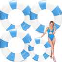 Whaline 4 Pcs White Blue Inflatable Swimming Float Toy Swim Ring Striped Print Pool Lounger Tube for Summer Swimming Beach Party, 30.7 Inch
