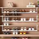 Under-Shelf Expandable Shoe Rack Organizer, White Metal, 40-70cm Width Adjustable, Cabinet Storage for Closet (1 Pcs)