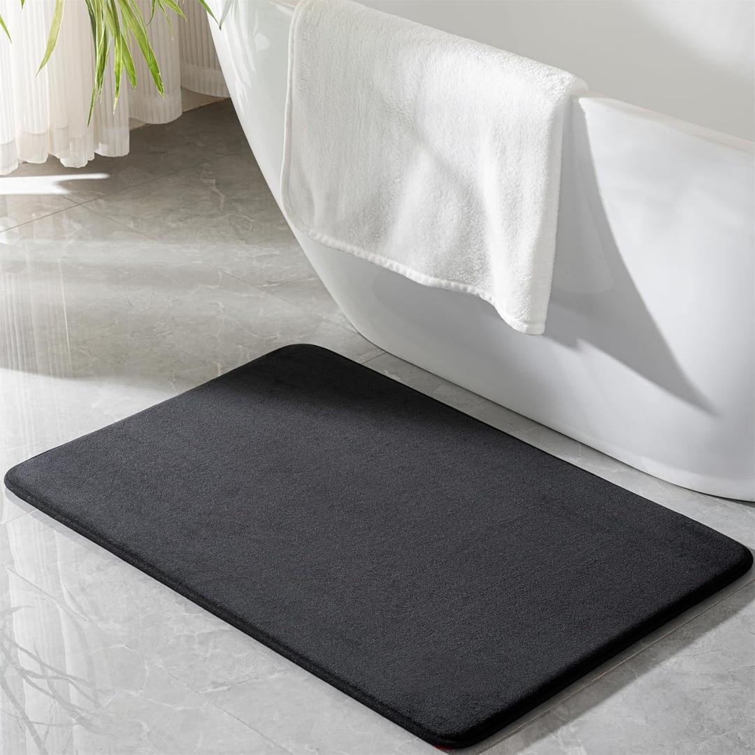 Black Large Bathroom Rugs 36x24, Memory Foam Big Bath Mat Non Slip Washable Shower Rug Soft Absorbent Plush Microfiber Bathroom Floor Tub Bathrug