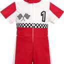 IDOPIP Baby Boys 1st 2nd Birthday Outfit Race Car Driver Romper Girls Boy Racer Jumpsuit Racing Suit Toddler Dress up Costume (9-12 Months, Red)