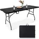 pollilar Folding Table 6FT HDPE 6 Foot Foldable Table Portable Banquet Surface Fold-in-Half Desk Utility for Working Meeting Parties, Picnic, Camping, Weddings, Catering, Garden Dining-Black