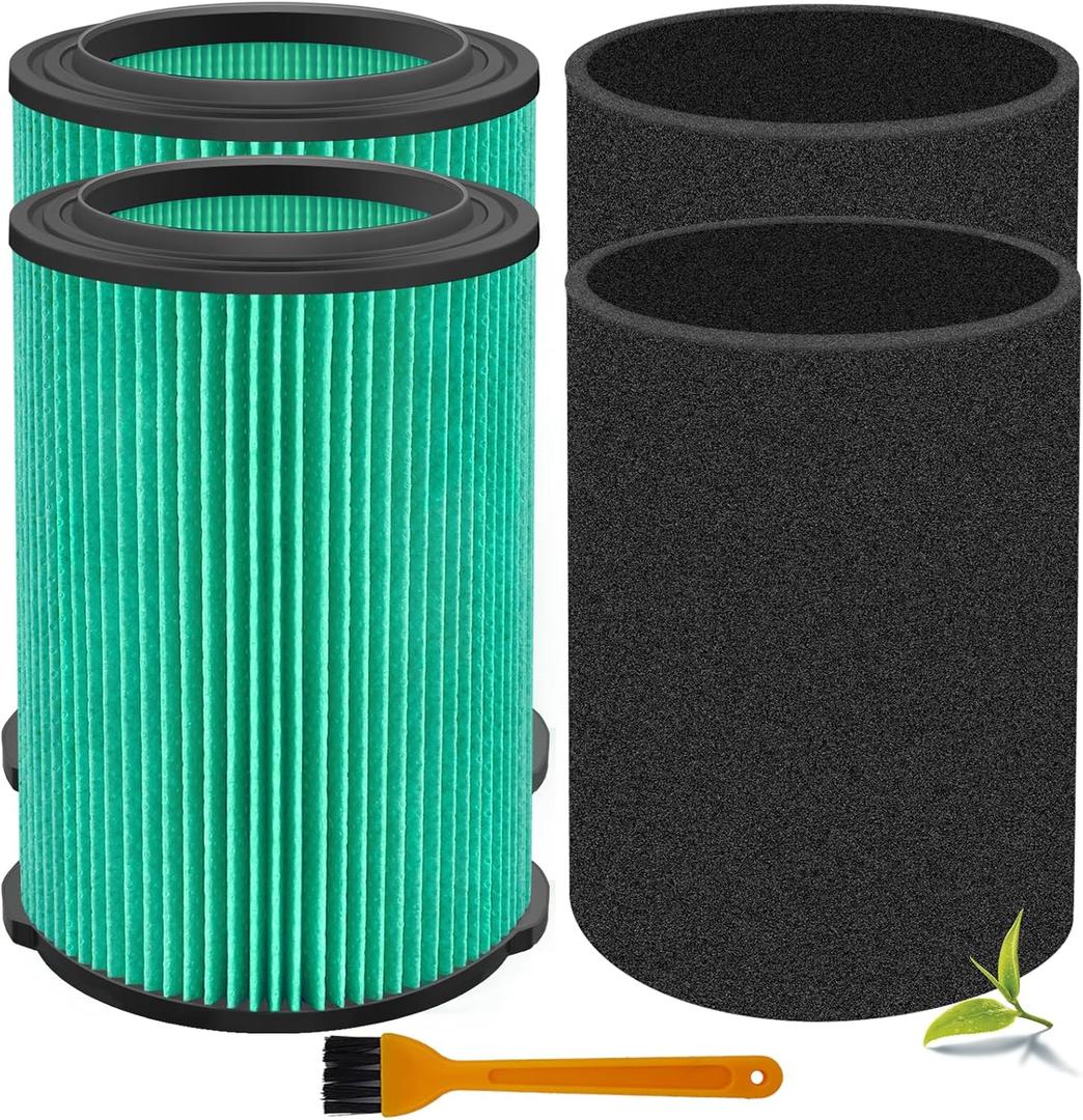 VF6000 Replacement Filter for Ridgid Shop Vacuums 5-20 Gallon, Universal VF6000 Filter Fits Rigid Wet Dry Vac/Husky Shop Vacuum Filter 6-9 Gallon with Foam Sleeves- 2 Pack