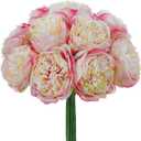 10PCS Champagne Realistic Silk Peonies Bouquet, Waterproof & UV Resistant Faux Peony Flowers, All-Weather Artificial Stems for Outdoor, Grave, Wedding Centerpiece & Home Decor