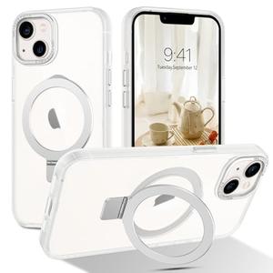 Telaso Magnetic for iPhone 13 Mini Case, Compatible with Magsafe with Magnetic Stand Ring Holder, Translucent Matte Back TPU Bumper Military Grade Protective iPhone 13 Mini Phone Case, Frosted Clear
